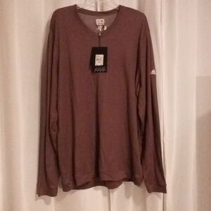 Adidas Men's Cocoa Long Sleeve Tee White Logo V-Neck Size 2XL Relaxed Fit